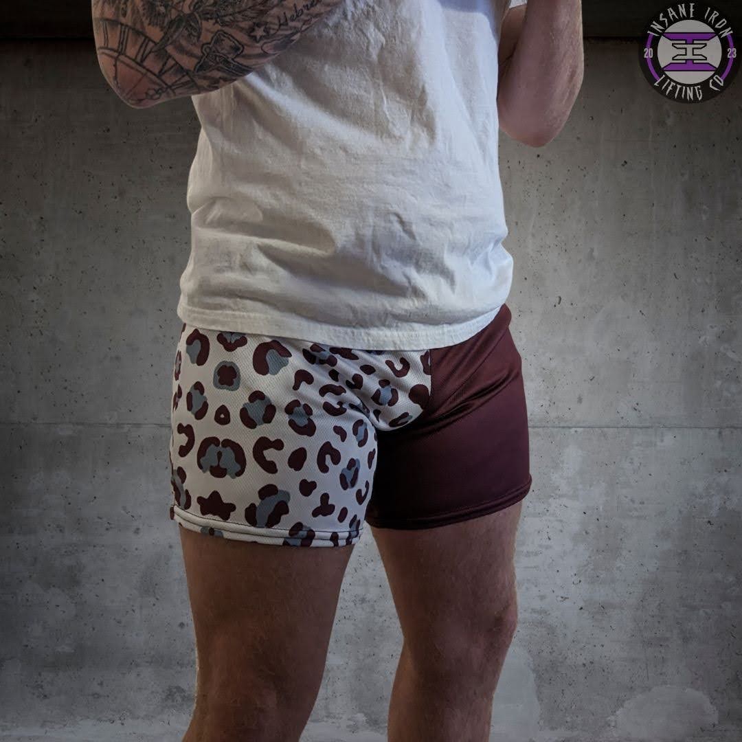 Men's Maroon/White Leopard Shorts